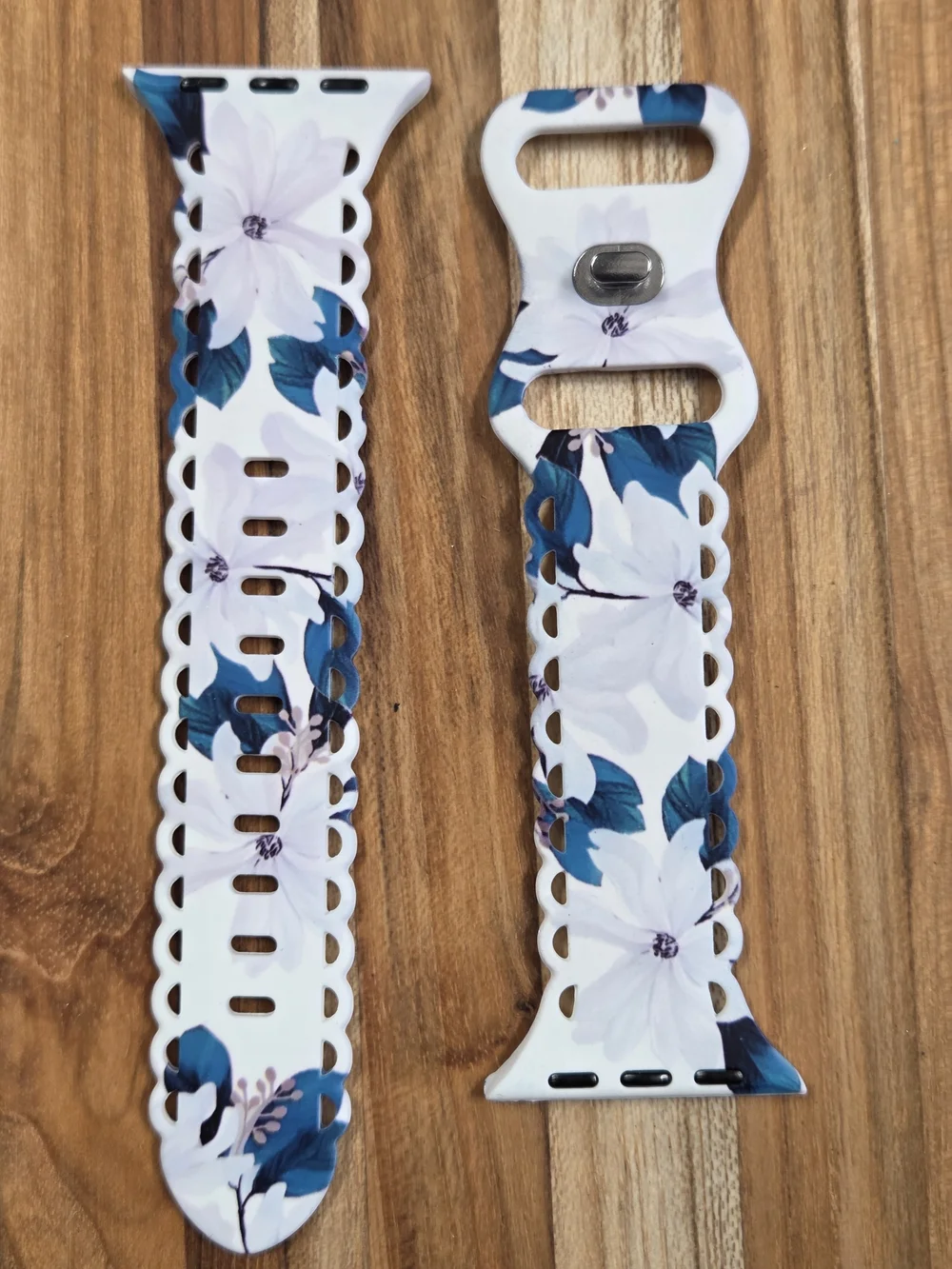 Floral Lace Silicone Watch Band for Women - White & Blue For Apple Watch